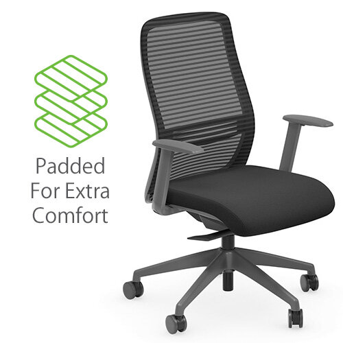 NV Ergonomic Posture Office Chair - Contoured Breathable Mesh Back - Adjustable Lumbar Support - Grey Frame - Black Seat  - Padded For Extra Comfort