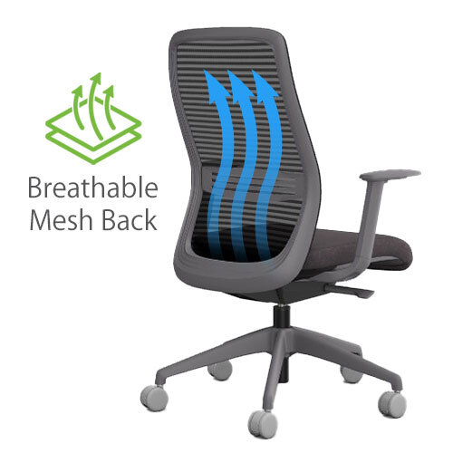 NV Ergonomic Posture Office Chair - Contoured Breathable Mesh Back - Adjustable Lumbar Support - Grey Frame - Black Seat - Breathable Mesh Back