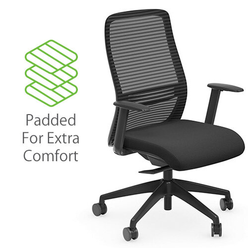 NV Ergonomic Posture Office Chair - Contoured Mesh Back - Adjustable Lumbar Support - Seat Slide - Black - Padded For Extra Comfort