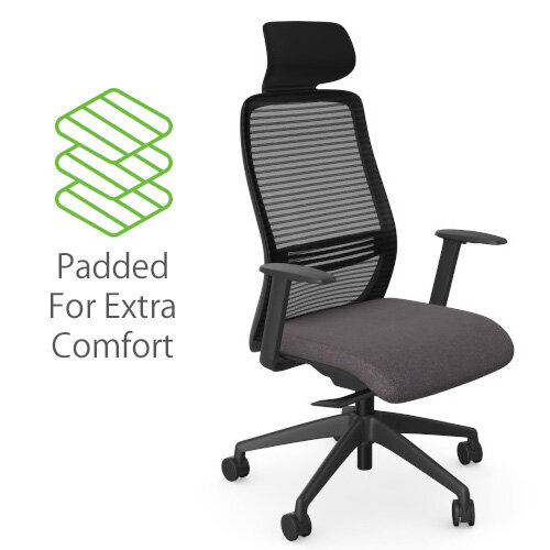 NV Ergonomic Posture Office Chair - Contoured Breathable Mesh Back - Adjustable Lumbar Support - Black Frame - Grey Seat - Padded For Extra Comfort