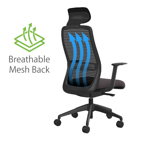 NV Ergonomic Posture Office Chair - Contoured Breathable Mesh Back - Adjustable Lumbar Support - Black Frame - Grey Seat - Breathable Mesh Back