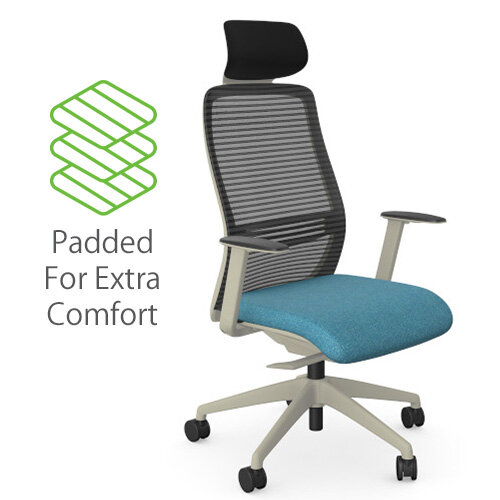 NV Ergonomic Posture Office Chair - Contoured Mesh Back - Adjustable Lumbar Support - White Frame - Blue Seat - Padded For Extra Comfort 