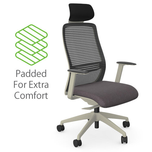NV Ergonomic Posture Office Chair - Contoured Mesh Back - Adjustable Lumbar Support - Headrest - White Frame - Grey Seat - Padded For Extra Comfort 
