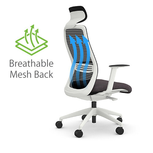 NV Ergonomic Posture Office Chair - Contoured Mesh Back - Adjustable Lumbar Support - Headrest - White Frame - Grey Seat - Breathable Mesh BAck