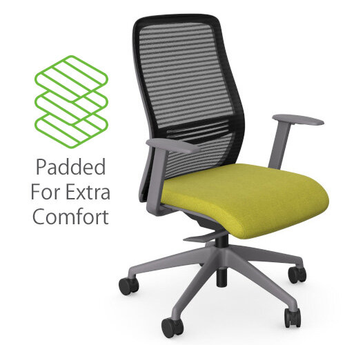 NV Ergonomic Posture Office Chair - Contoured Mesh Back - Adjustable Lumbar Support - Grey Frame - Green Seat - Padded For Extra Comfort 