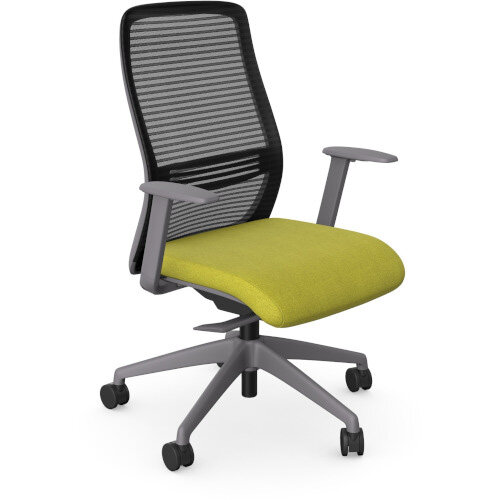 NV Ergonomic Posture Office Chair - Contoured Mesh Back - Adjustable Lumbar Support - Grey Frame - Green Seat - Angled Side View