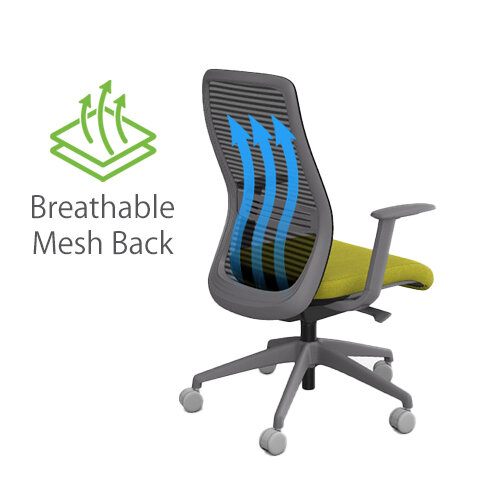 NV Ergonomic Posture Office Chair - Adjustable Lumbar Support - Grey Frame - Green Seat - Breathable Contoured Mesh Back 