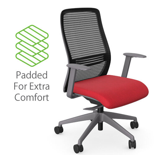NV Ergonomic Posture Office Chair - Contoured Breathable Mesh Back - Adjustable Lumbar Support - Grey Frame - Red Seat - Colour Range - Padded For Extra Comfort 