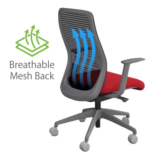 NV Ergonomic Posture Office Chair - Contoured Breathable Mesh Back - Adjustable Lumbar Support - Grey Frame - Red Seat - Breathable Mesh Back