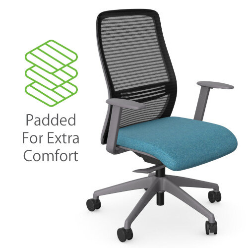 NV Ergonomic Posture Office Chair - Contoured Breathable Mesh Back - Adjustable Lumbar Support - Grey Frame - Light Blue Seat - Padded For Extra Comfort 