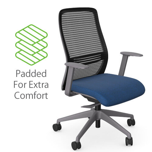 NV Ergonomic Posture Office Chair - Contoured Breathable Mesh Back - Adjustable Lumbar Support - Grey Frame - Navy Blue Seat - Padded For Extra Comfort
