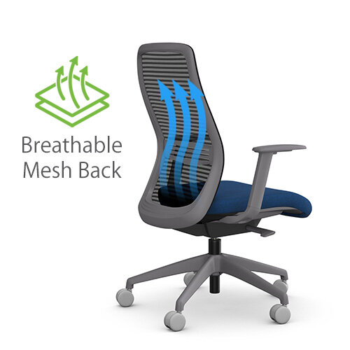 NV Ergonomic Posture Office Chair - Contoured Breathable Mesh Back - Adjustable Lumbar Support - Grey Frame - Navy Blue Seat - Breathable Mesh Back
