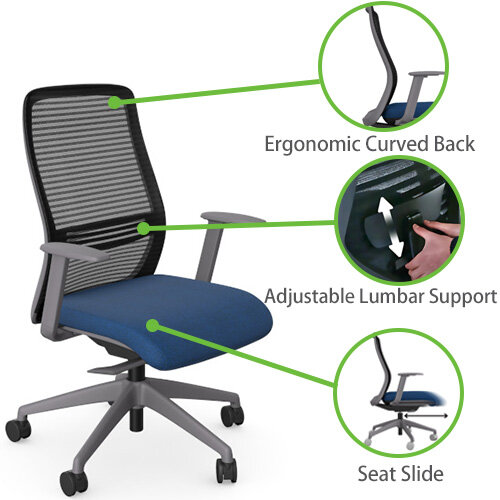 NV Ergonomic Posture Office Chair - Contoured Breathable Mesh Back - Adjustable Lumbar Support - Grey Frame - Navy Blue SeatNV Ergonomic Posture Office Chair - Contoured Breathable Mesh Back - Adjustable Lumbar Support - Grey Frame - Navy Blue Seat - Prod