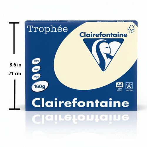 Trophee Ivory A4 Card 160gsm – Pack of 250 Sheets (1101C) - Dimensions