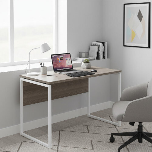 Camden Minimalist Desk with Grey Oak Top and White Square Metal Frame Additional Image 1