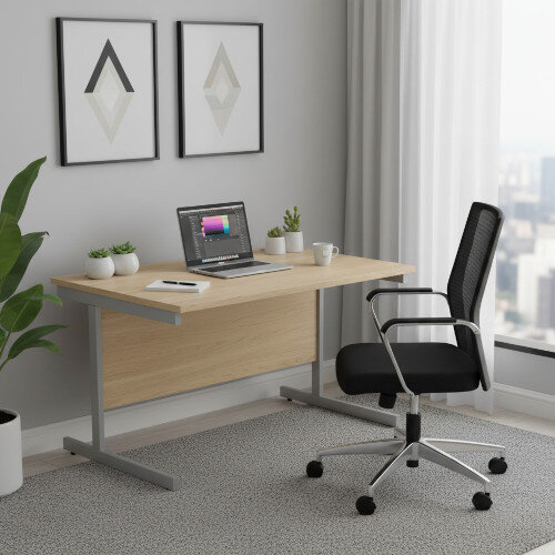 lifestyle Core Office Rectangular Desk 1200mmX800mm Canadian Oak With Single Cantilever Silver Frame