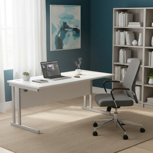 lifestyle Core Office Rectangular Desk 1800mmX800mm Arctic White With Double Cantilever Silver Frame