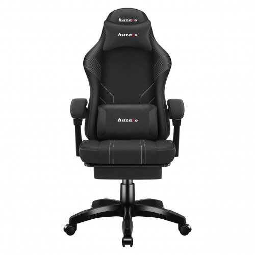 Front View - Huzaro Force 3.7 Carbon Black Ergonomic Gaming Chair with Footrest, Lumbar Cushion & Neck Pillow