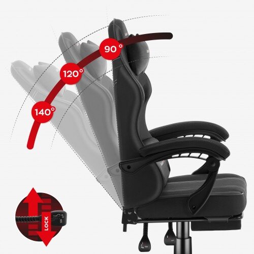 Recline Function - Huzaro Force 3.7 Carbon Black Ergonomic Gaming Chair with Footrest, Lumbar Cushion & Neck Pillow