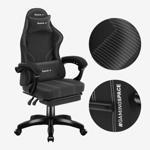 Huzaro Force 3.7 Carbon Black Ergonomic Gaming Chair with Footrest, Lumbar Cushion & Neck Pillow