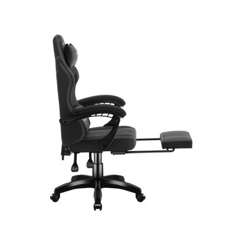 Side View with Footrest Extended - Huzaro Force 3.7 Carbon Black Ergonomic Gaming Chair with Footrest, Lumbar Cushion & Neck Pillow