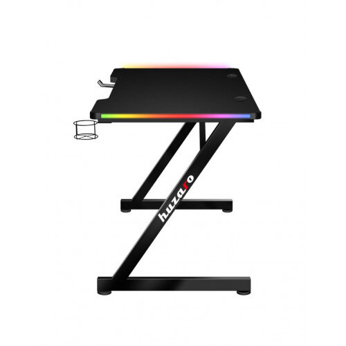 Side View of HUZARO HERO 2.5 RGB LED GAMING DESK - LED Lighting - Headphone & Cup Holders - Cable Ports