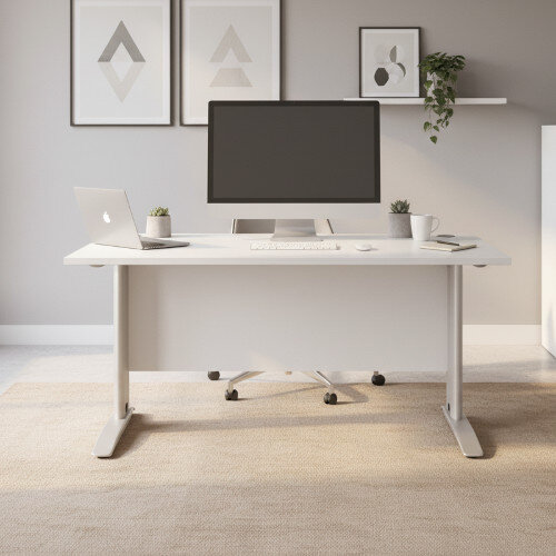 lifestyle image Cantilever Office Desk Rectangular With White Cable Managed Leg W1400xD800xH725mm White Komo