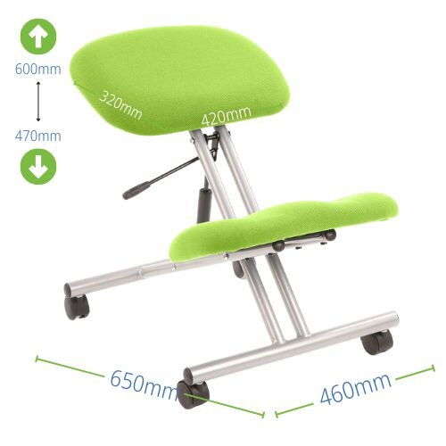 Measurements - Ergonomic Posture Kneeling Chair Stool On Castors Seat Height Adjustment Silver Frame & Myrrh Green Fabric Seat