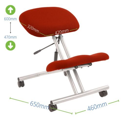 Measurements - Ergonomic Posture Kneeling Chair Stool On Castors Seat Height Adjustment Silver Frame & Tabasco Red Fabric Seat