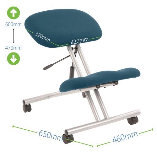 Ergonomic Posture Kneeling Chair Stool On Castors Seat Height Adjustment Silver Frame & Maringa Teal Fabric Seat Additional Image 7