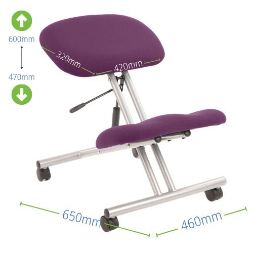 measurements - Ergonomic Posture Kneeling Chair Stool On Castors Seat Height Adjustment Silver Frame & Tansy Purple Fabric Seat