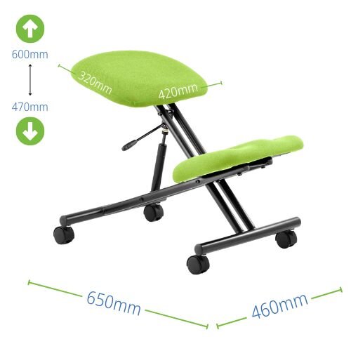 Measurements - Ergonomic Posture Kneeling Chair Stool On Castors Seat Height Adjustment Black Frame & Myrrh Green Fabric Seat