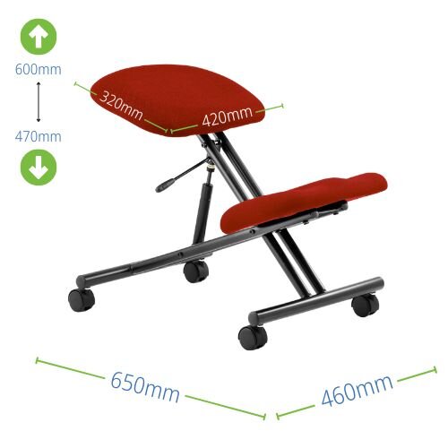 Measurements - Ergonomic Posture Kneeling Chair Stool On Castors Seat Height Adjustment Black Frame & Tabasco Red Fabric Seat