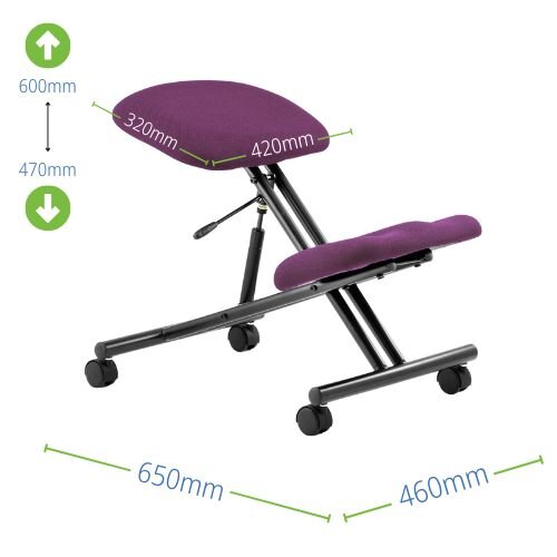 Measurements - Ergonomic Posture Kneeling Chair Stool On Castors Seat Height Adjustment Black Frame & Tansy Purple Fabric Seat