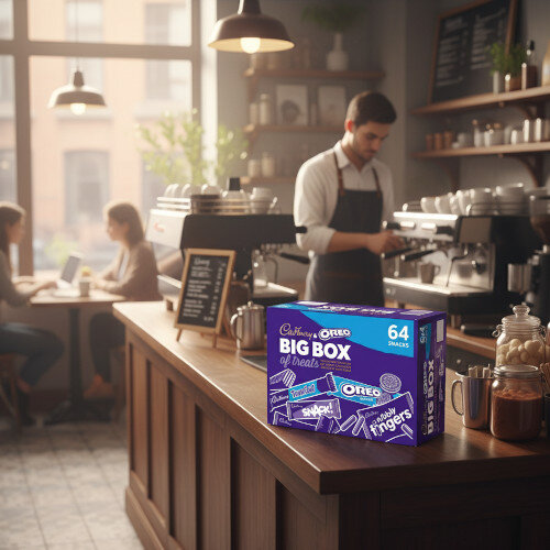 Cadbury Oreo Big Box of Treats on the counter in a café - perfect for customers purchasing products.