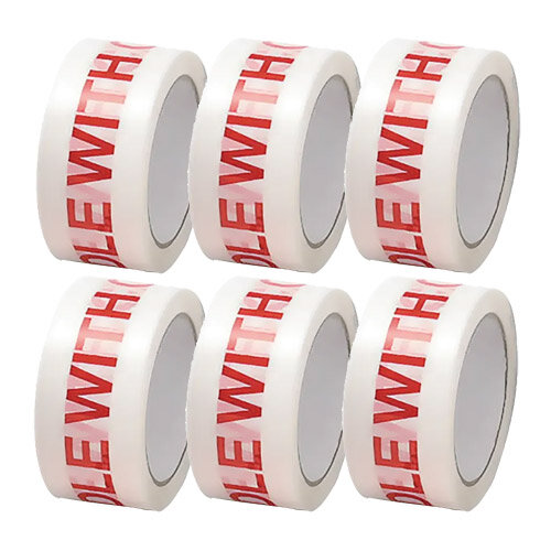 Printed Tape Handle with Care 50mm x 66m Red on White Pack 6