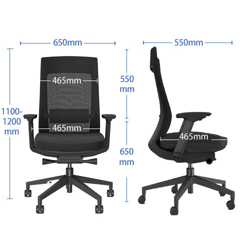 measurements X22 Ergonomic Posture Office Chair with Mesh Back & Adjustable Lumbar Support - Black