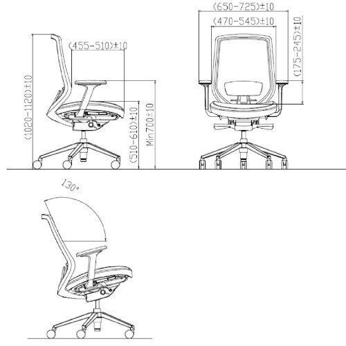 Sketch of Dimensions for X.77 Office Chair
