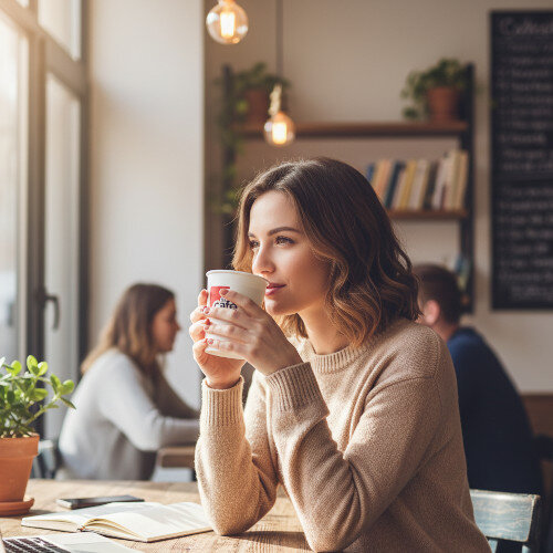 lifestyle image MyCafé 12oz (350ml) Single Wall Hot Cups - Pack of 50 - White - Disposable Coffee Cups