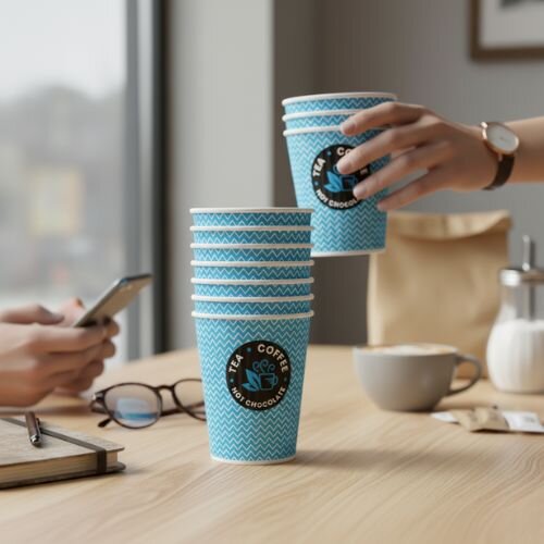 Cup 12oz Hot Drink Blue (Pack of 50) NU903006 - Lifestyle Image Setting