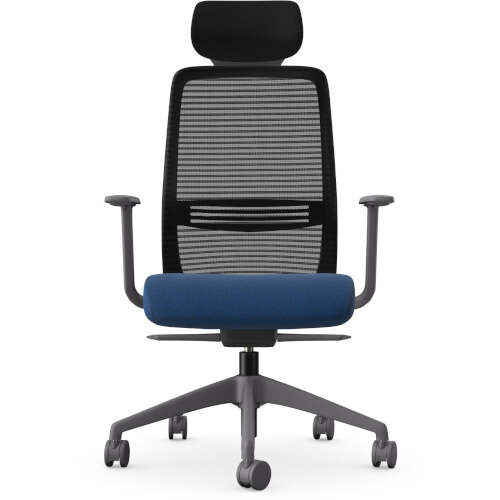 NV Posture Office Chair with Contoured Mesh Back and Adjustable Lumbar Support & Headrest Grey Frame Navy Blue Seat Additional Image 2