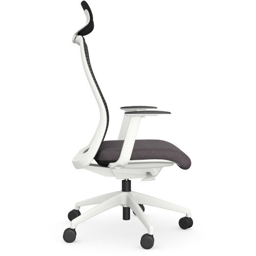 NV Ergonomic Posture Office Chair - Contoured Mesh Back - Adjustable Lumbar Support - Headrest - White Frame - Grey Seat - Side View