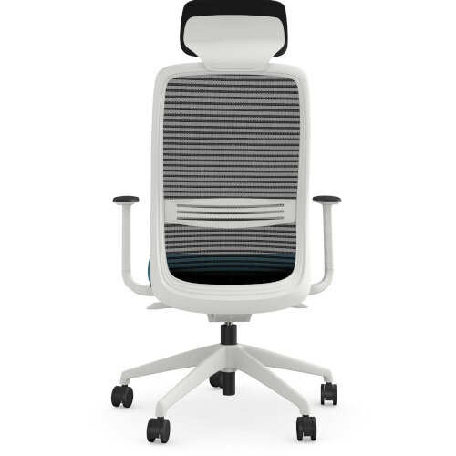 NV Ergonomic Posture Office Chair - Contoured Mesh Back - Adjustable Lumbar Support - White Frame - Blue Seat - Back View