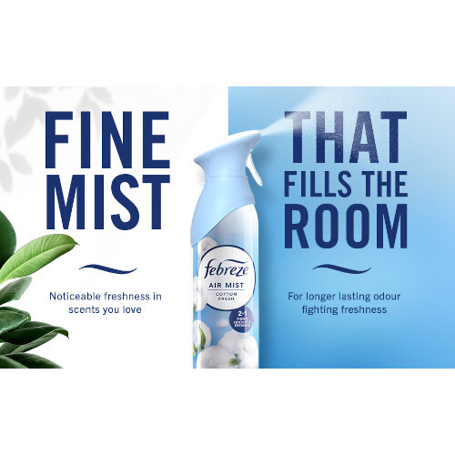 Febreze Air Freshener Spray Cotton Fresh 185ml C008326 - Fine Mist That Fills the Room