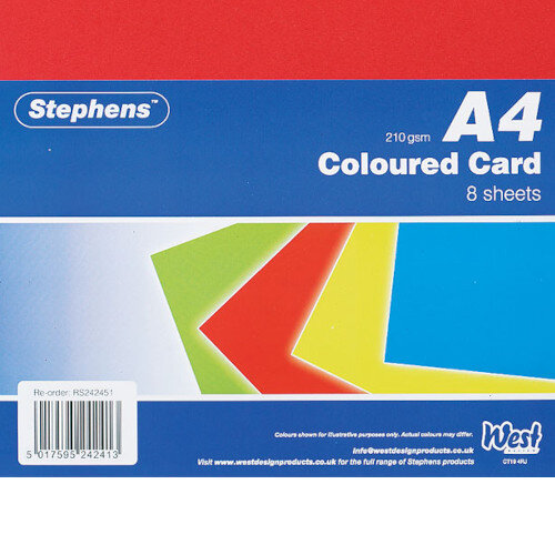 Stephens A4 Card 8 Sheets Assorted Pack of 10 RS242451
