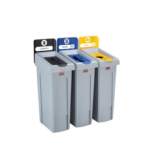 Rubbermaid Slim Jim Recycling Station Bundle 3 Stream - Landfill (black)/ paper (blue)/ Plastic (yellow) - 2057607 Additional Image 1