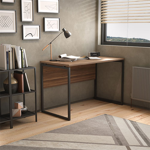 Camden Minimalist Desk with Grey Oak Top and White Square Metal Frame Additional Image 2