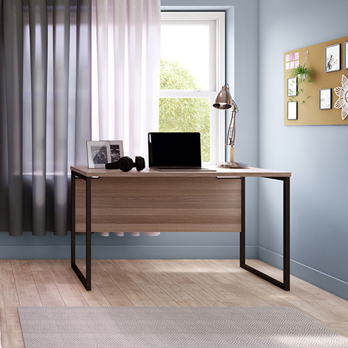 Camden Minimalist Desk with Grey Oak Top and White Square Metal Frame Additional Image 1