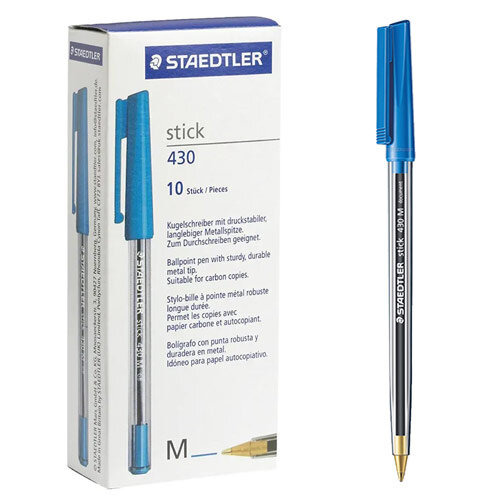 Staedtler 430 Stick Ball Pen Medium 1.0mm Tip 0.35mm Line Blue Ref 430M-3 [Pack 10]