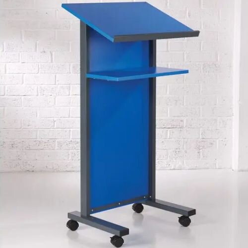 Coloured Panel Front Lectern Mobile - Blue Finish with Dark Grey Steel Framework Additional Image 1